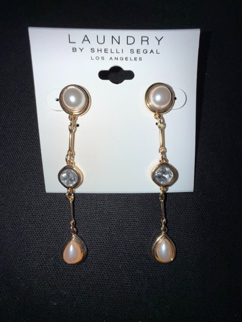 Laundry by Shelli Segal gold-tone faux pearl and crystal drop earring